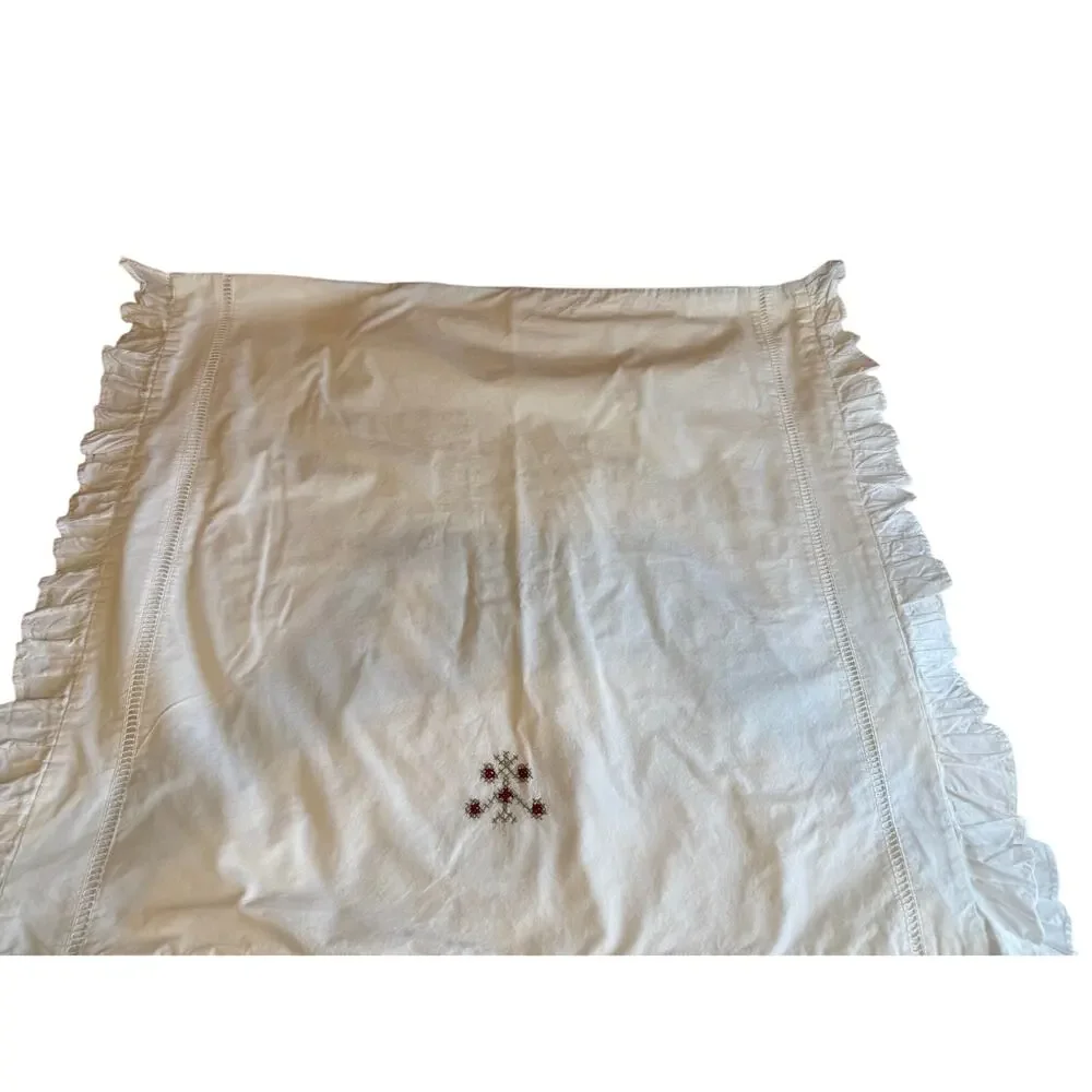 Two Vintage White European Pillow Shams Hemstitch & Embroidery